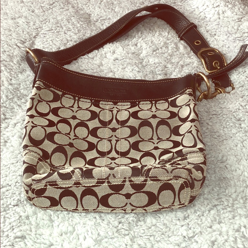 Small gray and black Coach shoulder bag